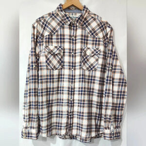 Urban Pipeline Men's Button Down Size XL‎ Blue Plaid Pearl Snap Western Rodeo